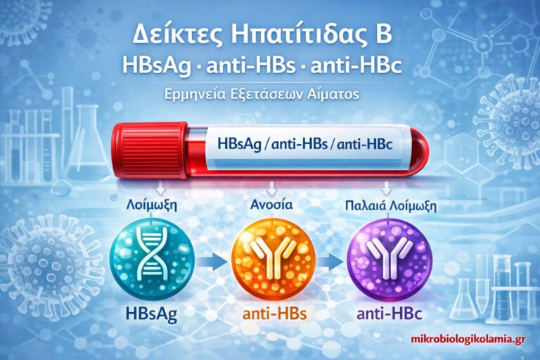 HBsAg, anti-HBs και anti-HBc σε ιατρικό γράφημα ερμηνείας δεικτών ηπατίτιδας Β