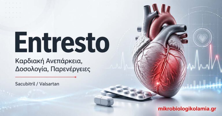 Entresto (sacubitril/valsartan) για καρδιακή ανεπάρκεια με ανατομική καρδιά, δισκία και ιατρικό γραφικό παρακολούθησης