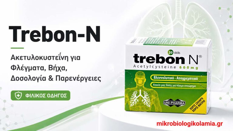 Trebon-N: Ακετυλοκυστεΐνη για Φλέγματα, Βήχα, Δοσολογία & Παρενέργειες