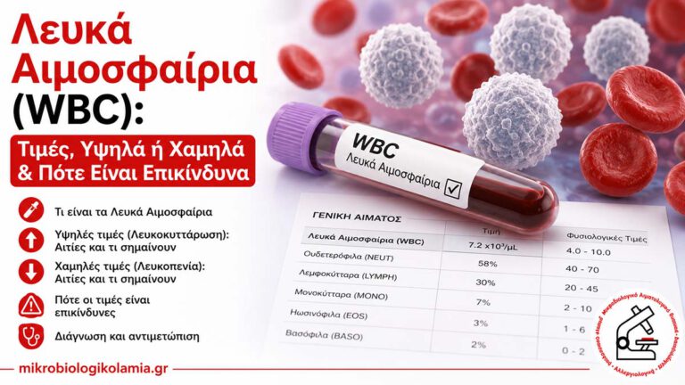 Λευκά Αιμοσφαίρια (WBC): Τιμές, Υψηλά και Χαμηλά 5 Λευκά αιμοσφαίρια WBC με σωληνάριο αίματος και κύτταρα αίματος – υψηλές και χαμηλές τιμές