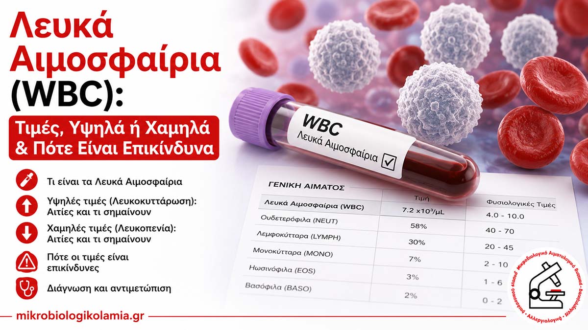 Λευκά Αιμοσφαίρια (WBC): Τιμές, Υψηλά ή Χαμηλά & Πότε Είναι Επικίνδυνα 1 Λευκά αιμοσφαίρια WBC με σωληνάριο αίματος και κύτταρα αίματος – υψηλές και χαμηλές τιμές