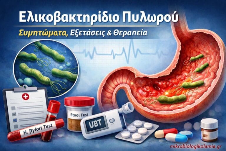 Ελικοβακτηρίδιο Πυλωρού: Συμπτώματα, Εξετάσεις, Θεραπεία & Επανέλεγχος
