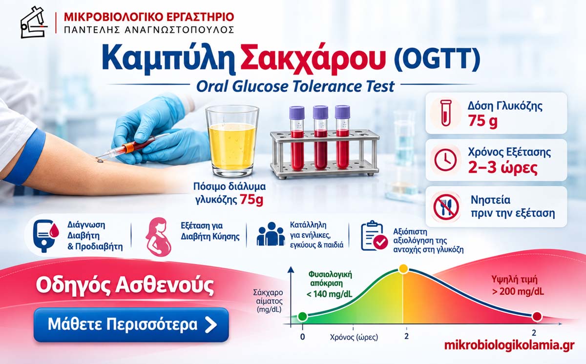 Καμπύλη Σακχάρου (OGTT): Τι Είναι, Τιμές & Ερμηνεία 1 Καμπύλη σακχάρου (OGTT) – Εξέταση ανοχής γλυκόζης 75 g για τη διάγνωση προδιαβήτη, διαβήτη και διαβήτη κύησης.