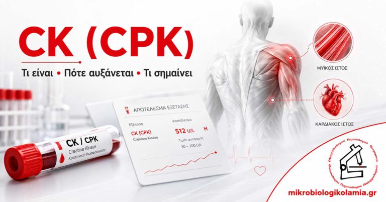 CK CPK κρεατινική φωσφοκινάση εξέταση αίματος για αυξημένη μυϊκή βλάβη και καρδιακό ιστό