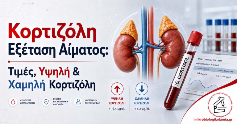 Κορτιζόλη εξέταση αίματος με επινεφρίδια, σωληνάριο αίματος, υψηλή και χαμηλή κορτιζόλη και τιμές αναφοράς