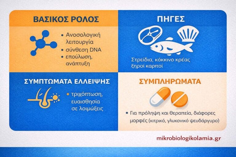 Ψευδάργυρος (Zn): Ρόλος στην Υγεία, Φυσικές Πηγές, Έλλειψη & Εργαστηριακός Έλεγχος