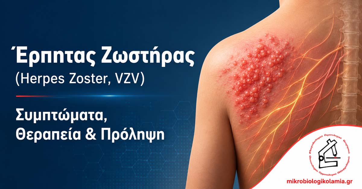 Έρπητας ζωστήρας Herpes Zoster VZV με εξάνθημα, νευρικό πόνο, συμπτώματα, θεραπεία και πρόληψη