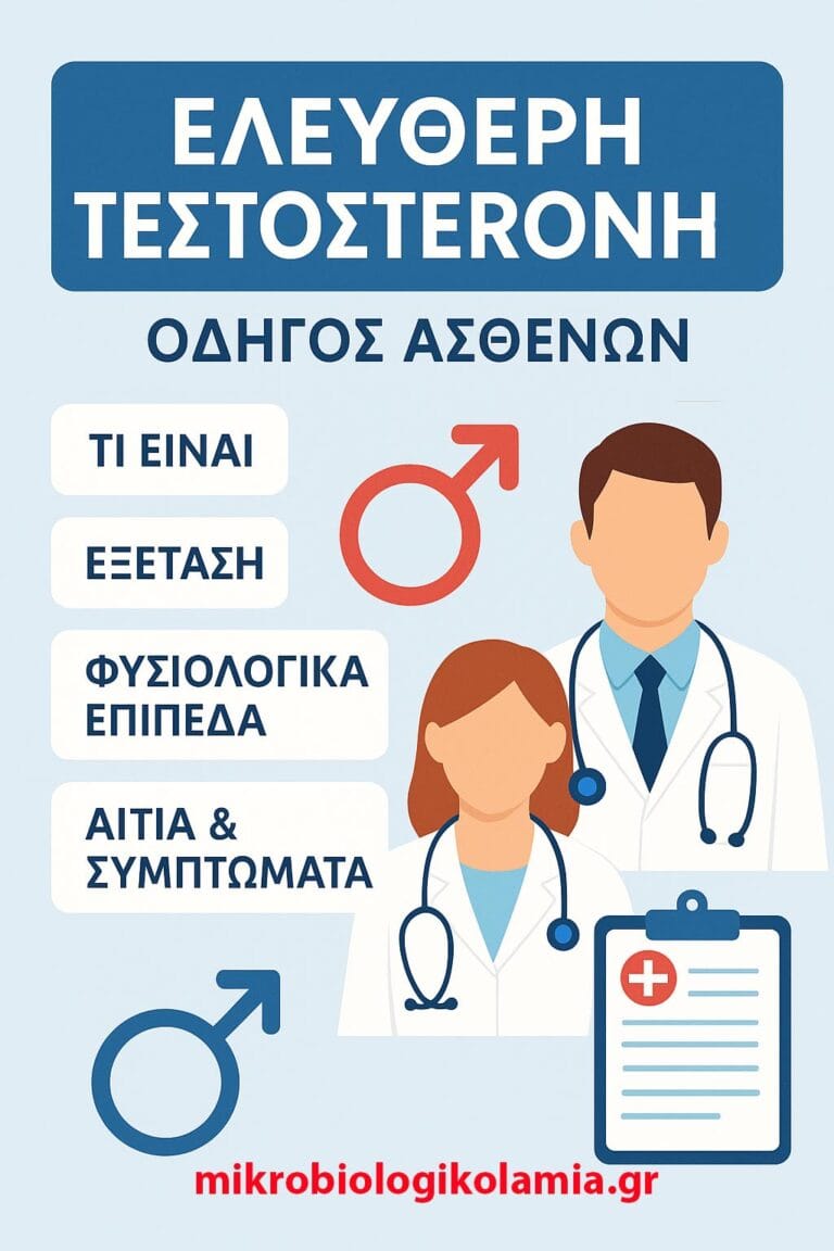 Ελεύθερη Τεστοστερόνη (Free Testosterone) – Τι δείχνει, φυσιολογικές τιμές, προετοιμασία & αιτίες χαμηλών τιμών