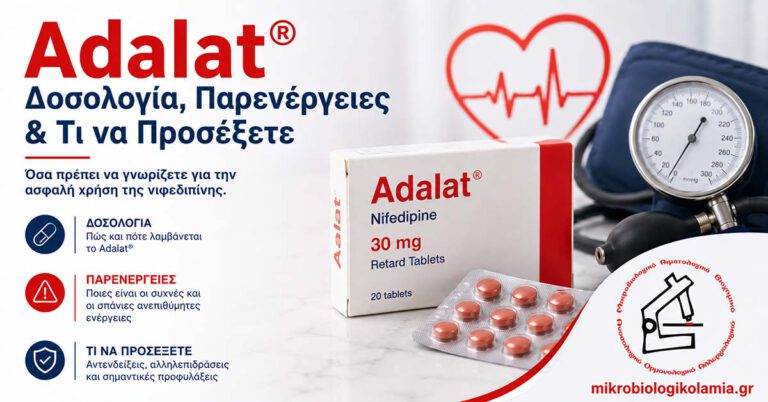 Adalat νιφεδιπίνη με πιεσόμετρο, καρδιά, δισκία και πληροφορίες για δοσολογία, παρενέργειες και προφυλάξεις