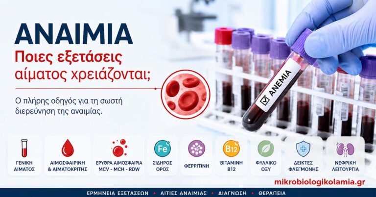 Αναιμία – εξετάσεις αίματος για αιμοσφαιρίνη, σίδηρο, φερριτίνη, Β12 και φυλλικό οξύ