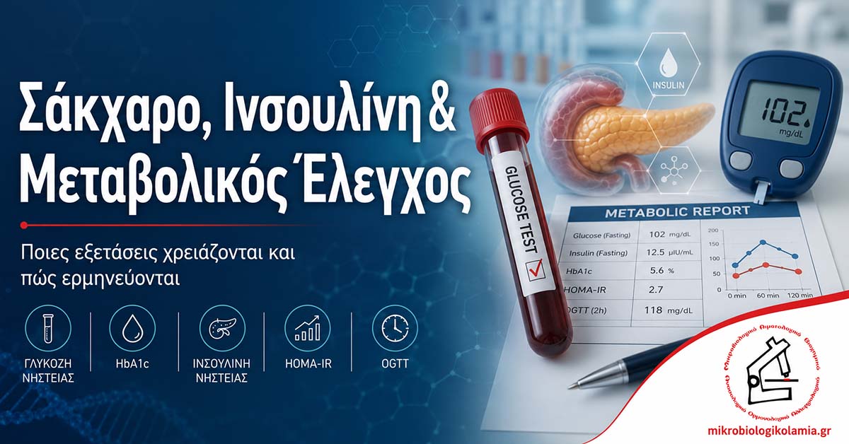 Μεταβολικός Έλεγχος: Σάκχαρο, Ινσουλίνη & Εξετάσεις 1 Σάκχαρο, ινσουλίνη και μεταβολικός έλεγχος με εξετάσεις γλυκόζης, HbA1c, HOMA-IR και OGTT