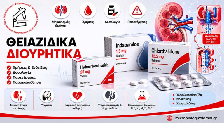 Θειαζιδικά Διουρητικά: Ινδαπαμίδη & Υδροχλωροθειαζίδη 1 Θειαζιδικά διουρητικά με απεικόνιση νεφρού και δισκίων – χρήσεις, δοσολογία, παρενέργειες και παρακολούθηση
