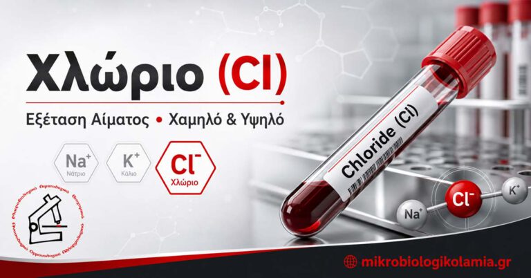 Χλώριο Cl εξέταση αίματος για ηλεκτρολύτες, χαμηλό και υψηλό χλώριο στο Μικροβιολογικό Λαμία