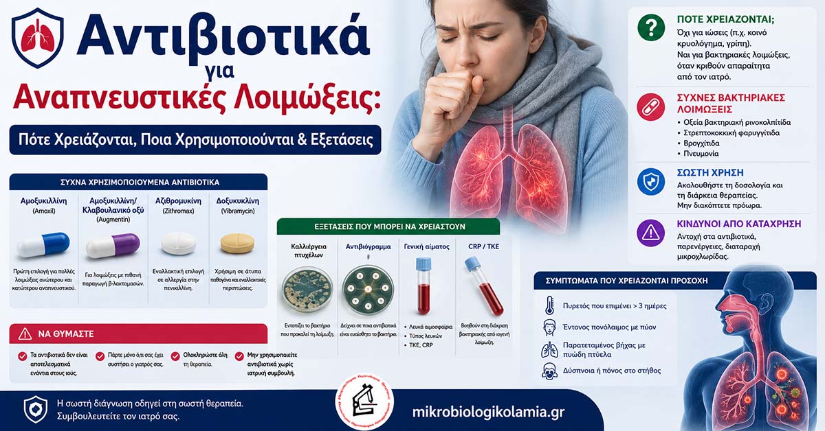 Αντιβιοτικά για Αναπνευστικές Λοιμώξεις: Πότε Χρειάζονται & Εξετάσεις 1 Αντιβιοτικά για αναπνευστικές λοιμώξεις με απεικόνιση πνευμόνων, καλλιέργεια, αντιβιόγραμμα και εξετάσεις αίματος
