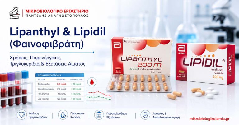 Lipanthyl & Lipidil: Τριγλυκερίδια, Παρενέργειες & Εξετάσεις 3 Lipanthyl και Lipidil με αναφορά στη φαινοφιβράτη, στα τριγλυκερίδια και στις εξετάσεις αίματος σε featured image για το mikrobiologikolamia.gr