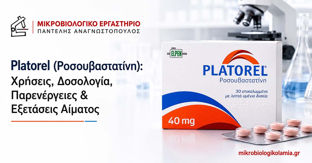 Platorel ροσουβαστατίνη 40 mg με συσκευασία φαρμάκου και δισκία σε featured image για το mikrobiologikolamia.gr