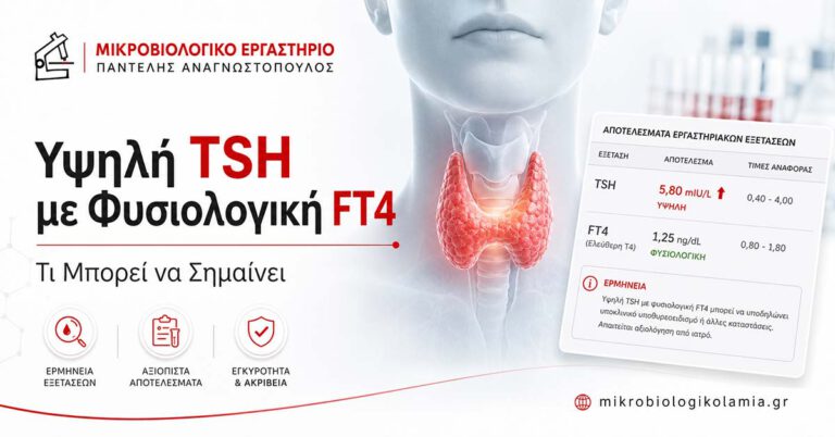 Υψηλή TSH με φυσιολογική FT4 – τι μπορεί να σημαίνει, με απεικόνιση θυρεοειδούς και ενδεικτικά εργαστηριακά αποτελέσματα