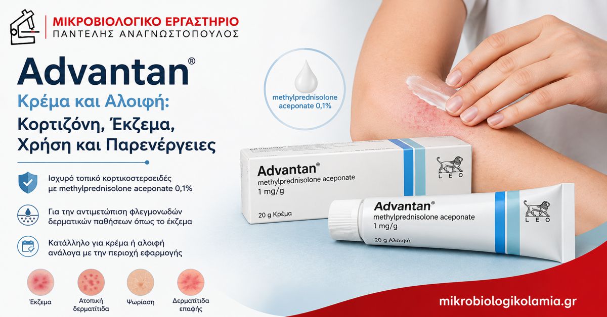 Advantan Κρέμα και Αλοιφή: Χρήση, Έκζεμα και Παρενέργειες 1 Advantan κρέμα και αλοιφή με methylprednisolone aceponate 0,1% για έκζεμα και φλεγμονώδεις δερματοπάθειες