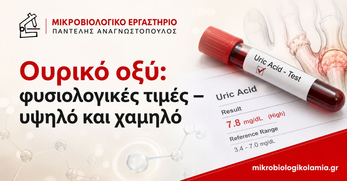 Ουρικό Οξύ: Φυσιολογικές Τιμές, Υψηλό & Χαμηλό 1 Ουρικό οξύ φυσιολογικές τιμές – υψηλό και χαμηλό, εξέταση αίματος uric acid test