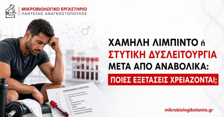 Χαμηλή λίμπιντο και στυτική δυσλειτουργία μετά από αναβολικά – ορμονικές εξετάσεις τεστοστερόνης, LH, FSH και προλακτίνης